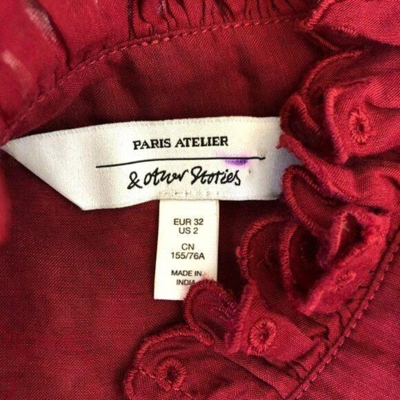 & Other Stories Tie Detail Blouse Ruffle Embroider - Picture 8 of 9